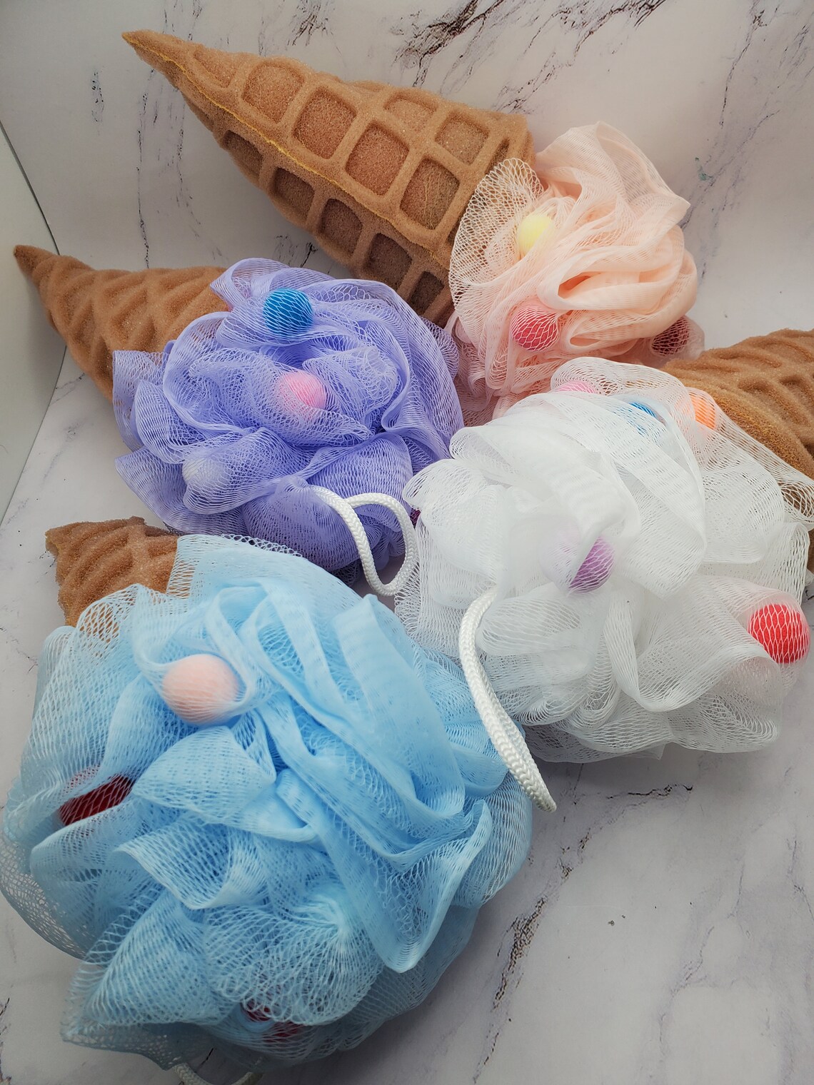 Ice Cream Cone Soap Infused Loofah 5oz Dessert Shaped Loofah Poof Pouf