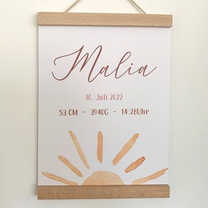 Geburtsposter personalisiert- Sun, Geburtsanzeige, Baby Geschenk, Sonne