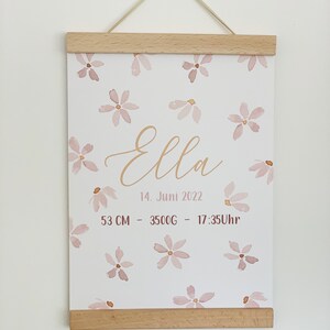 Geburtsposter personalisiert- Blumen, Aquarell, Baby Geschenk, Schwangerschaft, Geburt