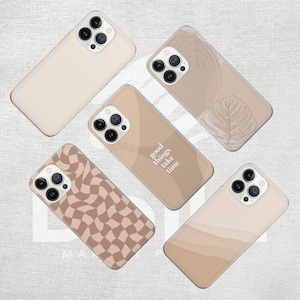Beige Phone Case Aesthetic brown Cover for Pixel 9 8 Pro 7A, iPhone 16 15 14 13 XR for Samsung S24 FE S23 A73 A53