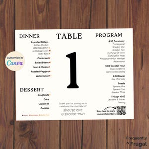 Trifold Wedding Table Numbers  | Folded Wedding Program | Trifold Wedding Menu Table Number | Share the Love QR Code | Canva Templates