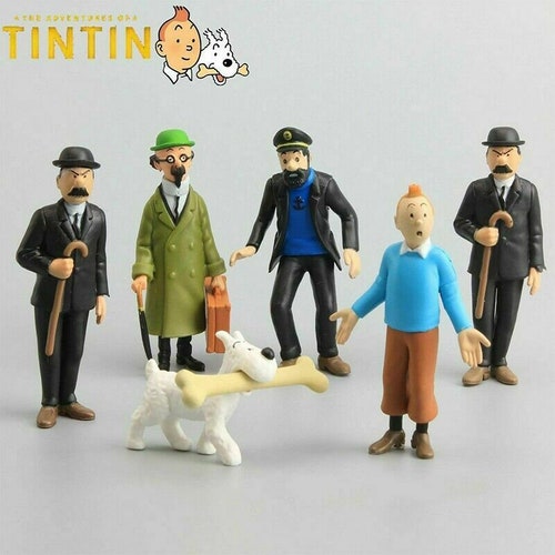 6pcs The Adventures of Tintin Explorers PVC Action Figures Cake Topper Kids Gift 