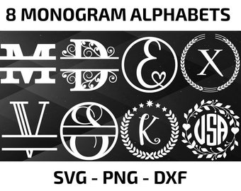 Monogram Alphabet SVG Bundle: 8 Letter Designs (Digital Download)