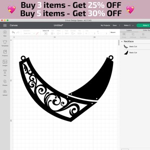 May include: A black necklace design with a decorative floral pattern. The design is shown on a digital design platform.