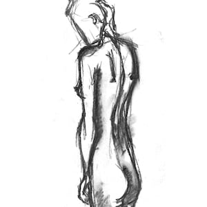 Print of an original drawing by Diana. Life drawing sketch of a woman standing. A4 print of an original charcoal sketch.