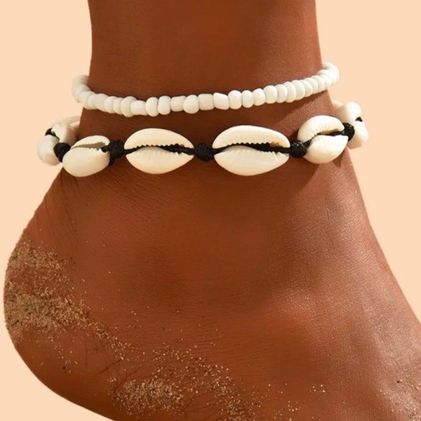 Bohemia Natural Shell Anklets For Women Small Resin Beads Summer Beach Shell Barefoot Ankle