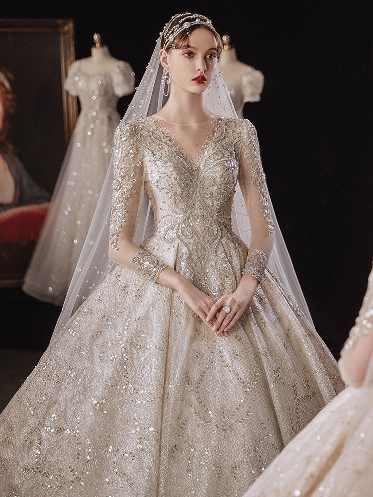 champagne color bridal dress