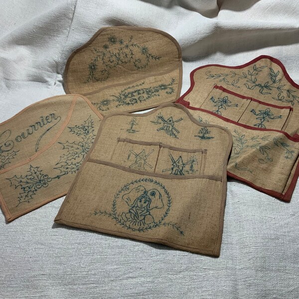 Choose 1940s French Embroidery Envelope/Letter Holder Fabric Panel, Gift Envelope, Vintage Embroidery Projet.