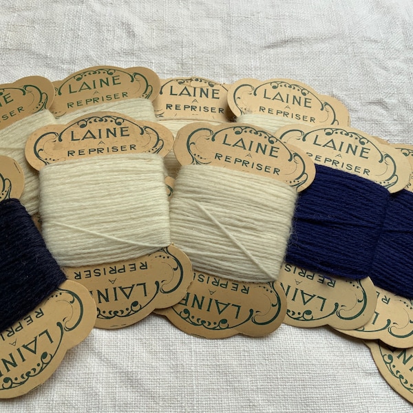 Lana de reparación francesa vintage en tarjetas originales, lana para reparación, bordado, reciclaje, nociones vintage, lana para zurcir de mercería.
