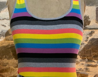 Vintage Sonia Rykiel Striped Tank Top, 1980s Rainbow Summer Knit Top, French Vintage Designer Fashion.