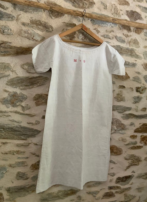 Antique French Linen/Hemp Monogrammed Nightgown, S