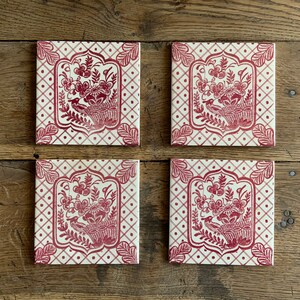 Vintage Gien Ceramic Tile, Red And White Vintage French Carreaux.