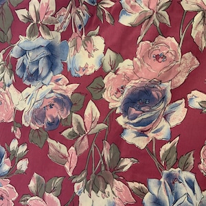 Vintage Cranston Print Works Roses Fabric,  Bold Cabbage Rose Cotton Material.