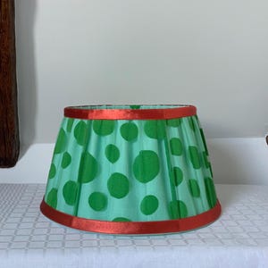 Handmade Bespoke  Green Polka Dot Lampshade, Gathered Fabric  Shade , Vintage Fabric, One Of A Kind.