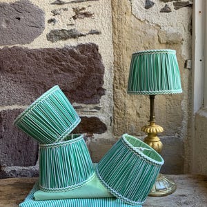 Handmade Classic Green Stripe Candle Clip Lampshades, Small Gathered Fabric Wall Sconce Shades , Vintage Fabric, Bespoke, Limited Edition.