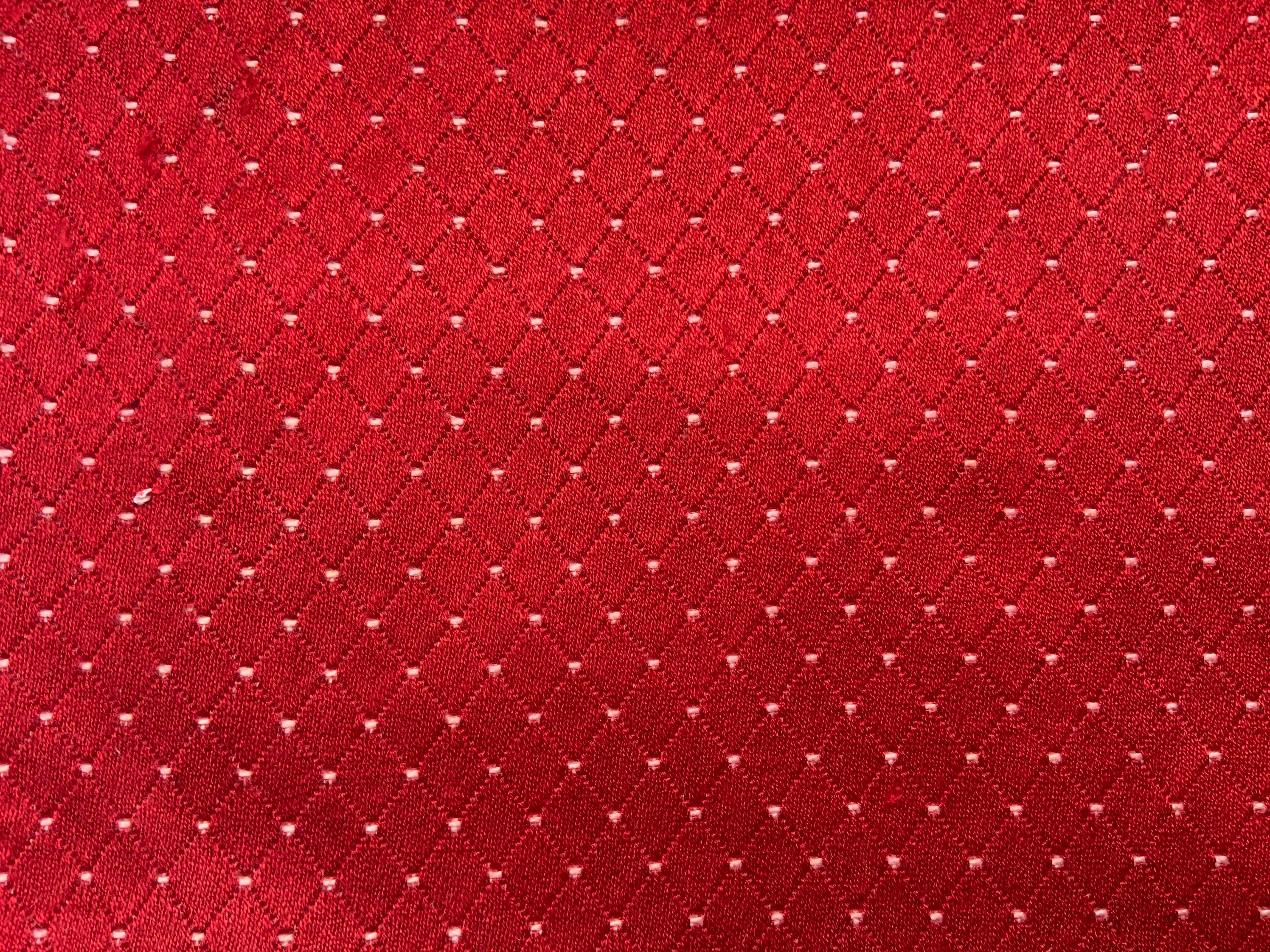 Vintage French Satin Fabric Squares, Red Diamond Pattern Upholstery