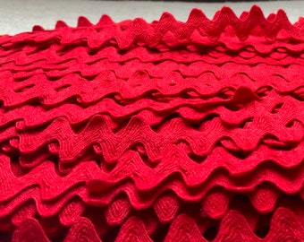 Vintage Cotton Red Zackenständer, Vintage Ric Rac, Französische Kurzwaren, Französische Kurzwaren, Ric Rac Trim, Stoffborte, Baumwollborte, rote Borte.