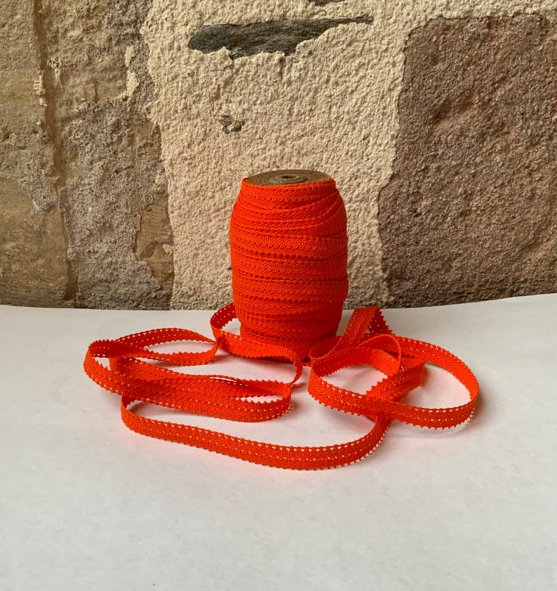 Vintage French Orange Cotton Sawtooth Edge Trim, 1970s Passementerie. image 6