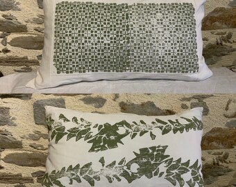 Choose Hand Block Printed Linen Cushions, One Of A Kind Handmade Designer Olive Green Pillows, Unique Housewarming Gift.