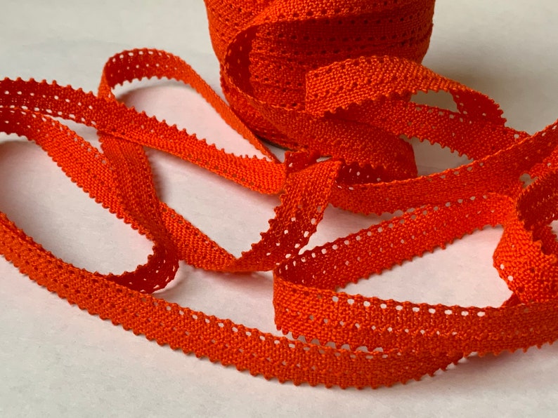 Vintage French Orange Cotton Sawtooth Edge Trim, 1970s Passementerie. image 4