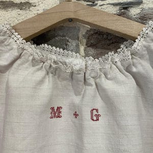 Antique French Linen/Hemp Monogrammed Nightgown, Smock Dress.