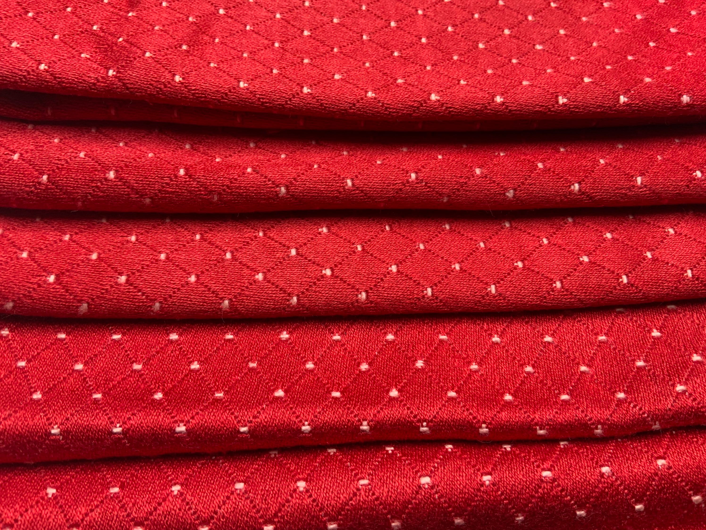 Vintage French Satin Fabric Squares, Red Diamond Pattern Upholstery