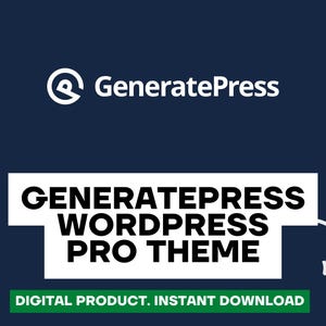 Pode incluir: Produto digital GeneratePress WordPress Pro Theme, download instantâneo. A imagem mostra um logotipo branco com um círculo e o texto "GeneratePress" em preto. Abaixo do logotipo há um retângulo branco com o texto "GENERATEPRESS WORDPRESS PRO THEME" em preto. Abaixo do retângulo há um retângulo verde com o texto "PRODUTO DIGITAL. DOWNLOAD INSTANTÂNEO" em branco. O número "01" está no canto inferior direito da imagem.