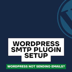 May include: A blue WordPress logo with the text "WordPress SMTP Plugin Setup" in a white box. Below the box is the text "WordPress Not Sending Emails?" in green. The number "01" is in a white box with a green background.