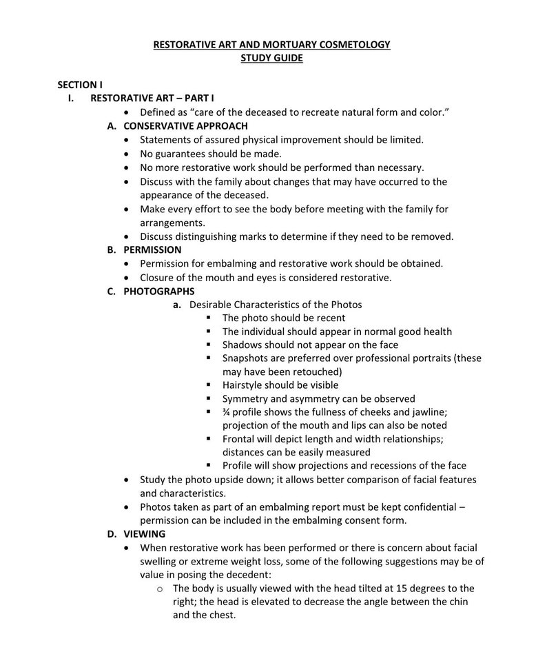 Study Guide Restorative Art and Mortuary Cosmetology - Etsy