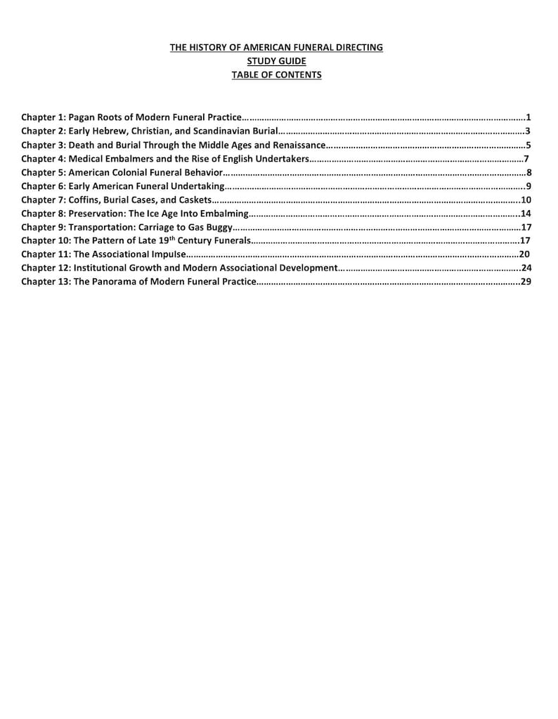 Study Guide the History of American Funeral Directing - Etsy