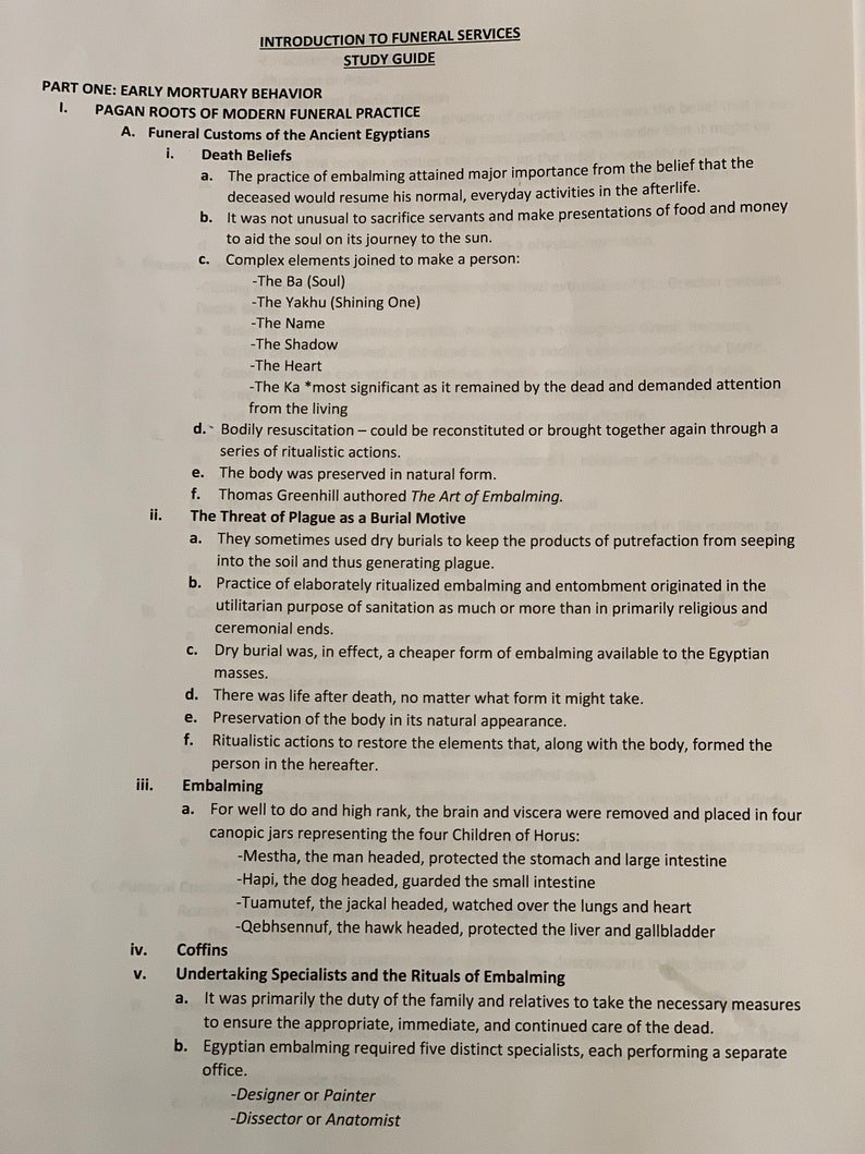 Study Guide the History of American Funeral Directing Etsy