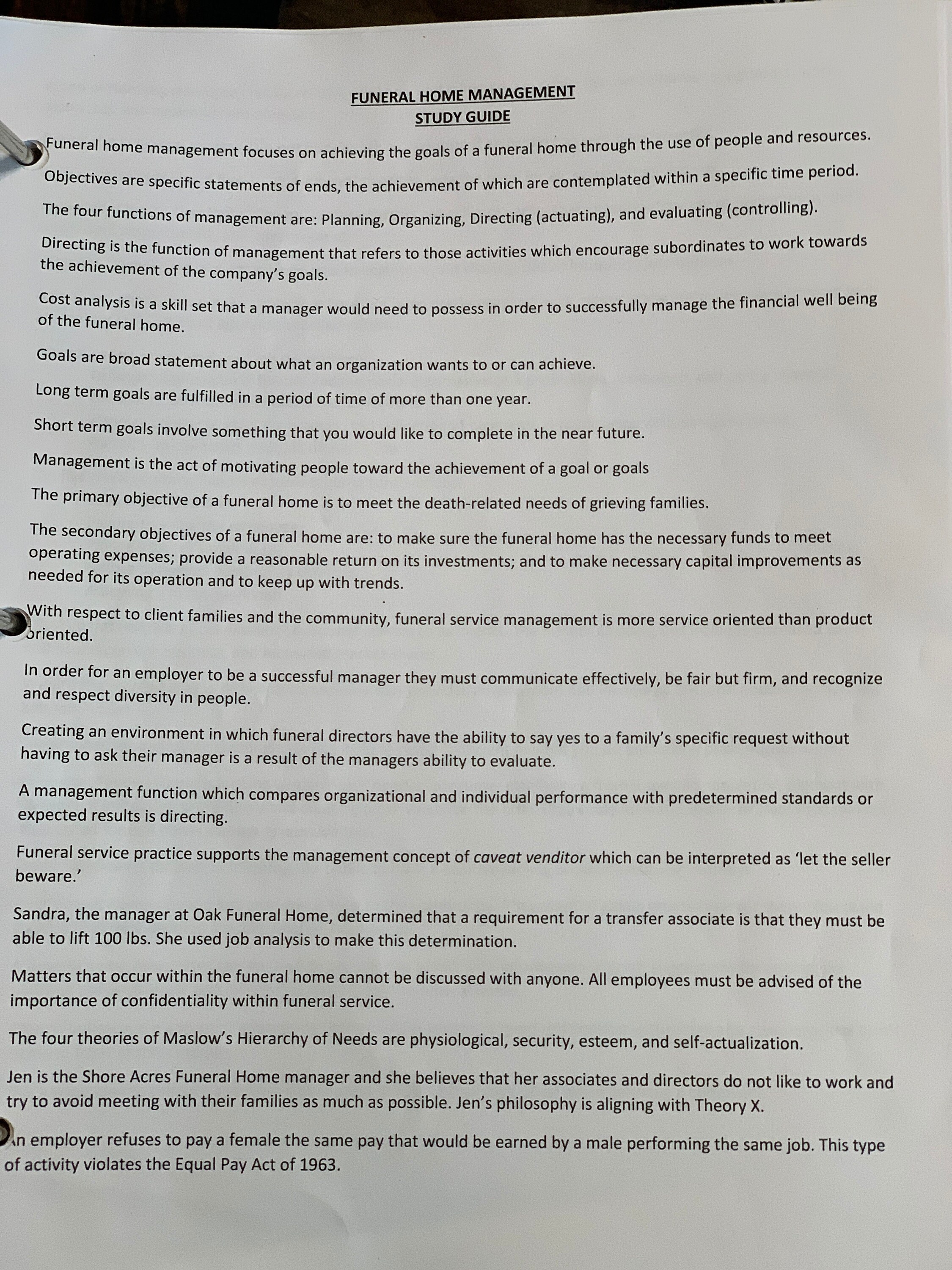 Study Guide Funeral Directing and Funeral Service Management Etsy