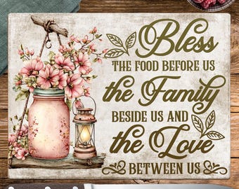 Spring Floral Rustic Cutting Board Sublimation PNG, Bless The Food Print File (Digital Download)