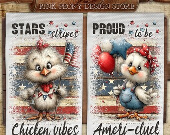 Patriotic Chicken Kitchen Towel Sublimation Design, Funny USA Farm Tea Towel PNG Template, Funny Chick Print, DIY Gift Digital Download