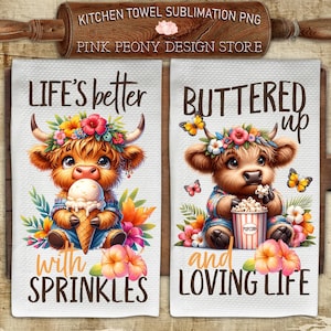 Cute Highland Cow Kitchen Towel Sublimation Design, Motivational Quote Tea Towel PNG Template, Funny Cow Print, DIY Gift Digital Download