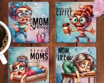 Funny Mom Life Square Coaster Sublimation Design, Sarcastic Mom Life Quote Coaster PNGs, Funny Mother's Day Gift, Digital Download Template