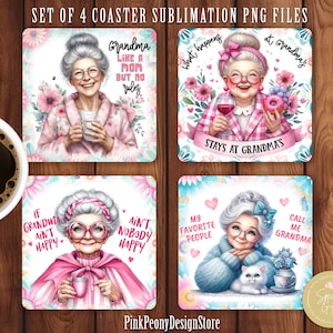 Funny Grandma Square Coaster Sublimation Design, Cute Granny Quote Coaster PNGs, Gift For Grandma Design Digital Download, Set Of 4 Coaster