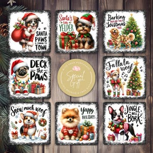 Christmas Dog Collection Square Coaster Sublimation Design, Pet Lovers Coaster PNG 4x4, Funny Dog Holiday Quotes Digital Download Template