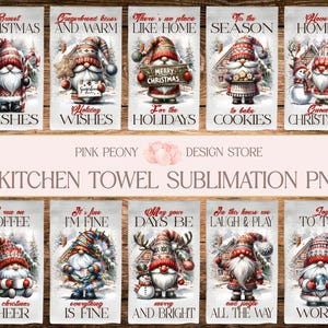 Christmas Gnome Kitchen Towel Sublimation Designs, Christmas Quote Tea Towel PNG Template, Winter Holiday Home Decor Print, Digital Download