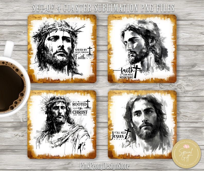 Jesus Square Coaster Sublimation Design, Spiritual Quotes Coaster PNG ...
