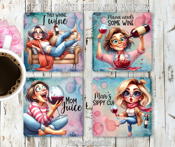 Funny Wine Lover Mom Square Coaster Sublimation Design, Sassy Mom Life Quote Coaster PNG, Funny Mother's Day Gift, Digital Download Template