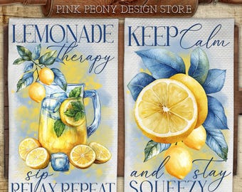 Lemon Kitchen Towel Sublimation Design, Inspirational Quote Tea Towel PNG Template, Summertime Motivational Gift, Digital Download Print
