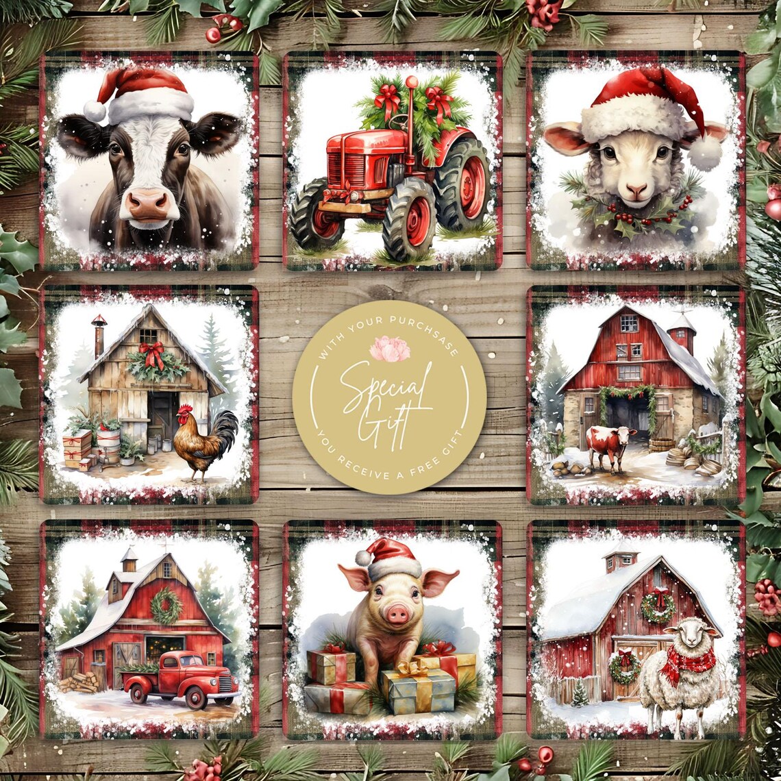 Rustic Coaster Graphics Rustic Christmas Square Coaster Sublimation Designs, Coaster 4x4, PNG ...