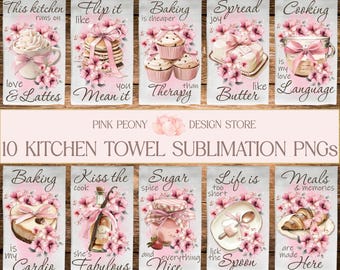 Floral Coquette Kitchen Towel Sublimation Designs, Kitchen Quote Tea Towel PNG Template, Cooking & Baking Home Decor Print, Digital Download
