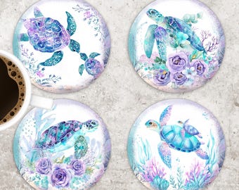 Sea Turtle Coaster Sublimation Design, Underwater Life 4x4 PNG (Digital Download)