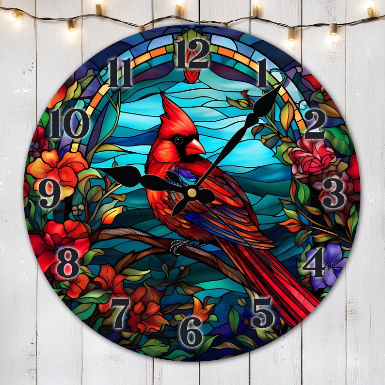 Red Cardinal Bird Clock Sublimation Design, Christmas Clock Face PNG ...
