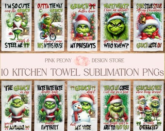 Green Christmas Gnome Kitchen Towel Sublimation Design, Christmas Quote Tea Towel PNG Template, Funny Green Gnome Print, Digital Download