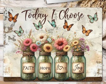 Floral Cutting Board Sublimation Design, Faith Love Hope Joy Chopping Board PNG, Rustic Floral Style Kitchen Decor Digital Download Template