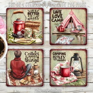 Summer Camp Square Coaster Sublimation Design, Camping Inspirational Coaster PNG Template, Camp Life Decor Digital Download, Gift For Camper