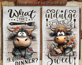 Funny Cow Farmhouse Kitchen Towel Sublimation Design, PNG (Digital Download)
